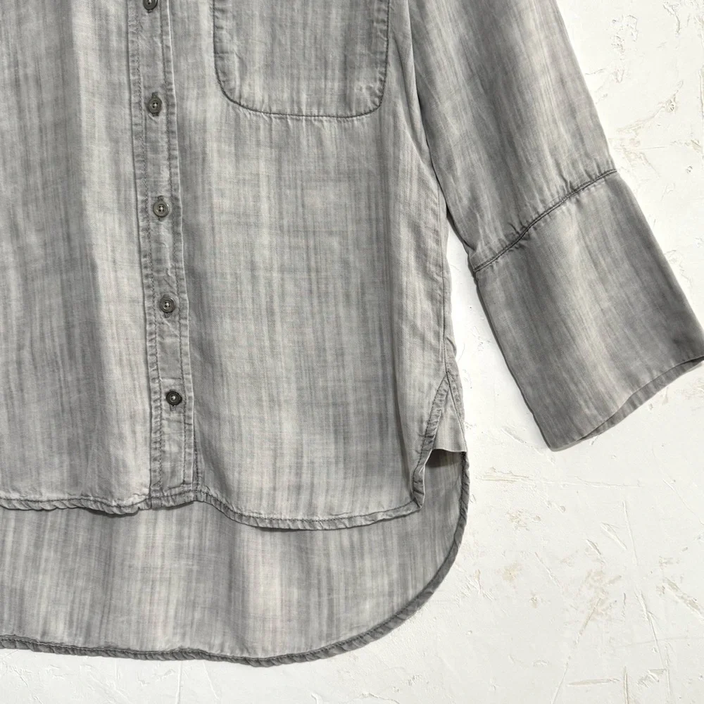 Cloth & Stone Washed Gray Tencel Button-Up Shirt, Hi-Low Hem – XS - Picture 5 of 7